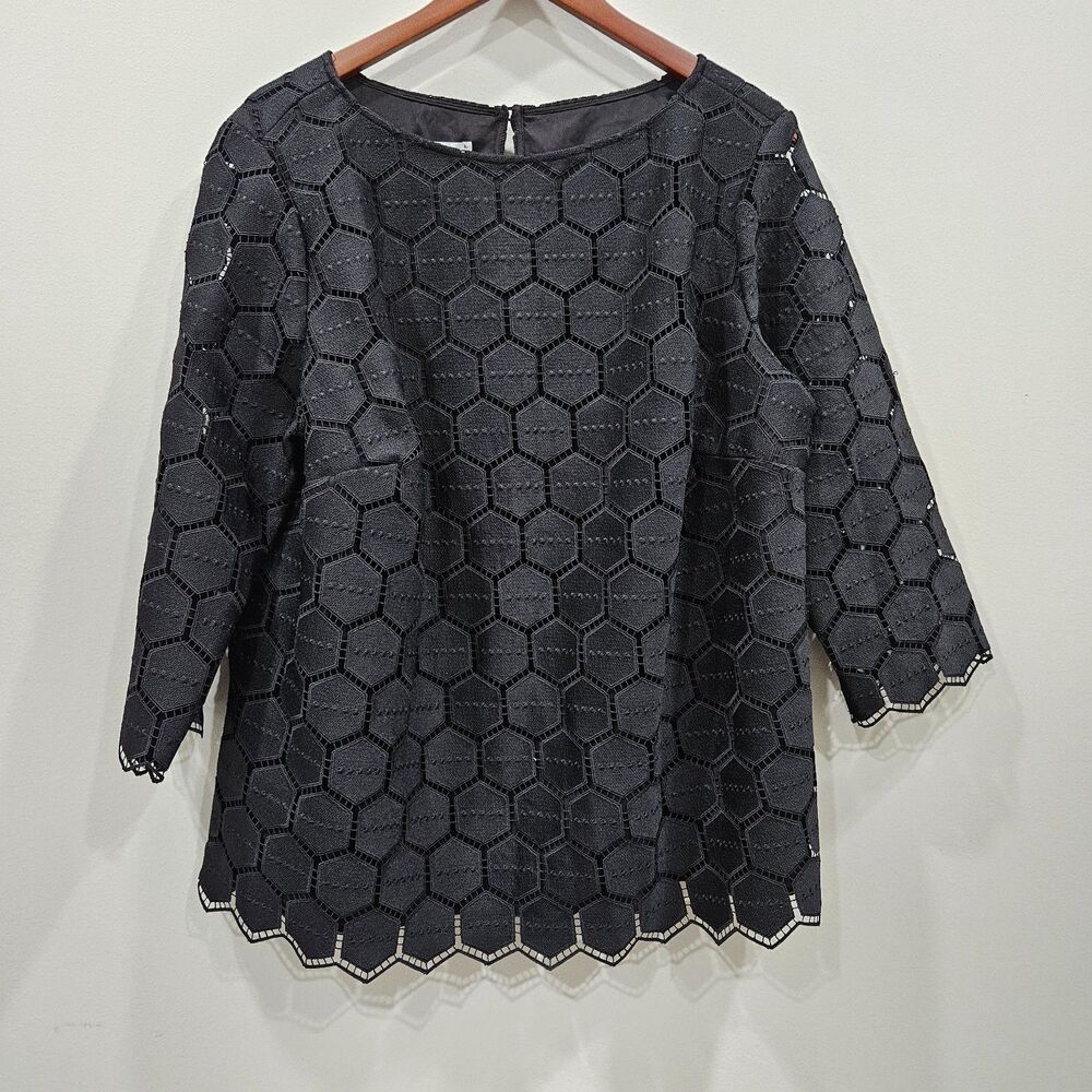 RSVP Talbots Womens Lace Top Plus Size 2X Black Scalloped Romantic Whimsygoth
